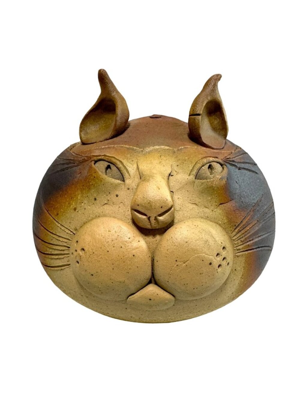 Rare Cat Face Bowl Studio Pottery Kitten Bowl Tan Brown 4.5"x5.25" HTF No Flaws